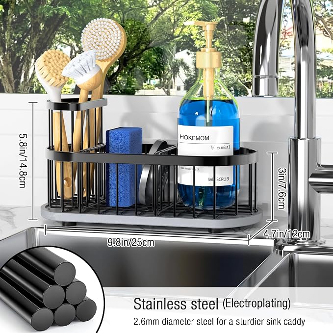 Sink Caddy Kitchen Sink Organizer, Sponge & Brush Holder, Stone Drying Mat | Space-Saving Sink Sponge Holder with Full-Size Tool Storage, Fits Most Sinks, Kitchen Sink Accessory and Countertop Organizer