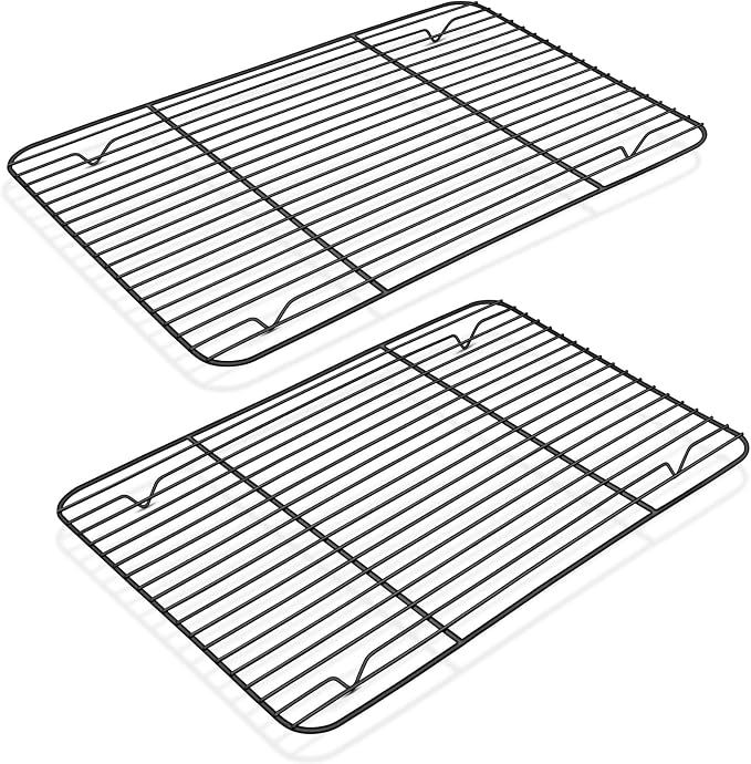 P&P CHEF 15.3" x 11.25" Cooling Baking Wire Racks Pack of 2, Black | Stainless Steel Cooling Racks for Cooking Baking Roasting Grilling Drying, Dense Wires & Smooth Edge, Easy Clean & Rust Proof