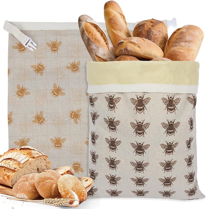 Reusable Beeswax Bread Bags for Homemade Bread & Sourdough, 2-Pack XL Airtight Food Storage Bags, Organic Cotton Linen Covers - Freezer-Friendly Freshness Preservation Keeps Fresh Longer