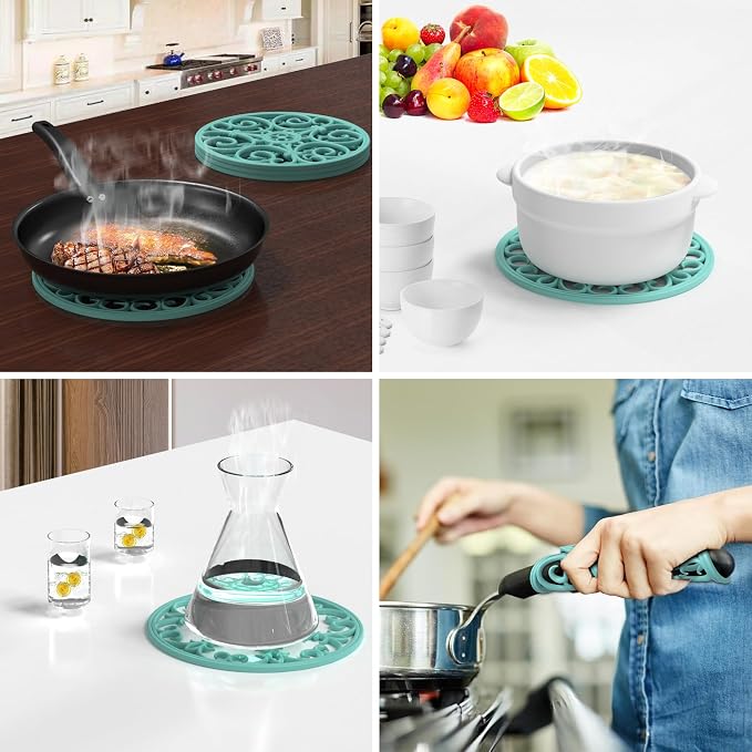 Trivets for Hot Dishes, Silicone Trivets for Hot Pots and Pans, Non Slip Heat Resistant Hot Pads for Kitchen, Pot Holders, Teapot Coaster (Black)