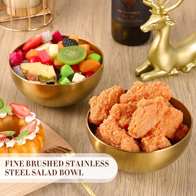 Nuogo 6 Pcs Gold Mixing Bowls Stainless Steel Mixing Bowl Decorative Gold Esthetician Bowls Metal Serving Bowl for Facial Cereal Rice Noddle Fruit Kitchen Party Cooking Baking Prepping(5.9 Inches)