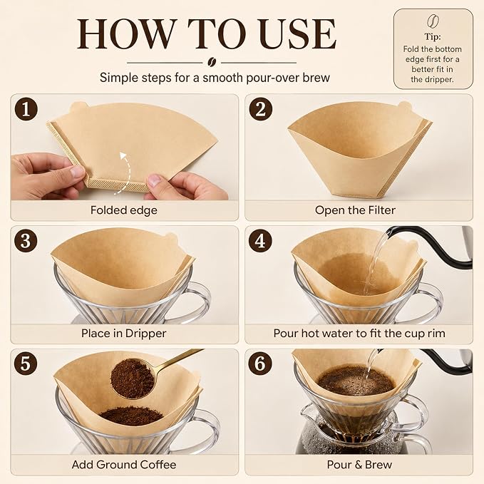 100 Count Coffee Filters #4 Cone, Unbleached Paper for 8-12 Cup Brewers | 100 count value, #4 Size, Unbleached Paper, Fine Filtration, Smooth Brew, Drip & Pour Over Compatible