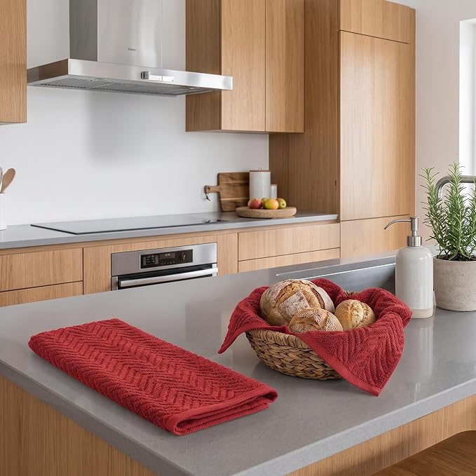 100% Cotton Kitchen Towels 15x25 in, Red Set (Pack of 4)