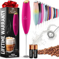 Zulay Powerful Milk Frother for Coffee with Upgraded Titanium Motor - Handheld Electric Whisk, Milk Foamer, Mini Mixer & Coffee Blender for Frappe, Latte, Matcha, No Stand - Hot Pink