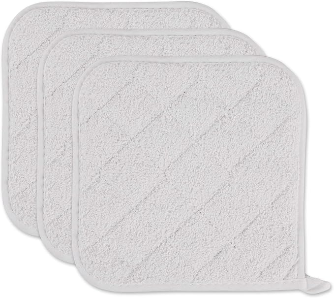 DII Basic Terry Collection Quilted 100% Cotton, Potholder, White, 3 Piece