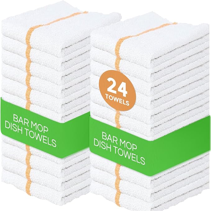Towels N More 24-Pk 16x19 30 Oz. Absorbent Cotton Kitchen Bar Mop Towels | Reusable Kitchen Cleaning Towels for Chef, Cook, Home, Restaurant & Bar. Highly Absorbent, Multi-Purpose Cotton Towels