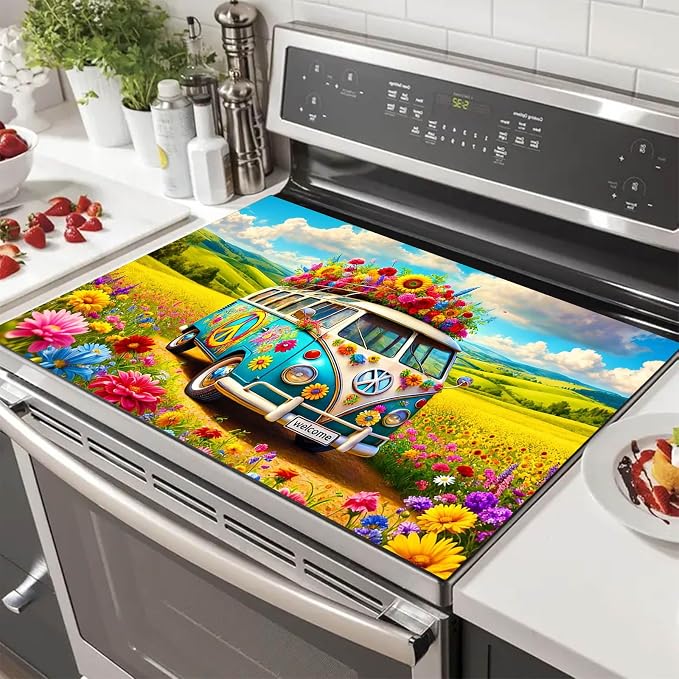 HOMETITUTE Spring Stove Top Cover 28x20 Flower Van Countryside Heat Resistant