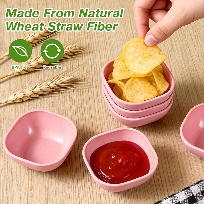 SHECIPIN 12 Pack Unbreakable Dipping Bowls, 4.5 OZ Soy Sauce Dishes，dipping sauce cups，small bowls for dips (pink)