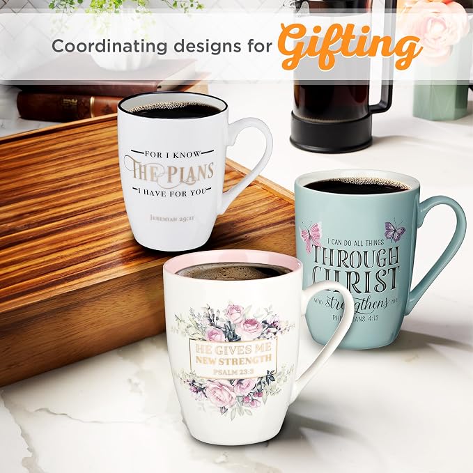 Christian Art Gifts Inspirational Ceramic Coffee & Tea Scripture Mug for Men, Women & Grads: Know The Plans Encouraging Bible Verse, Lead & Cadmium-free Non-Toxic Novelty Cup, White/Black/Gold, 12 oz.