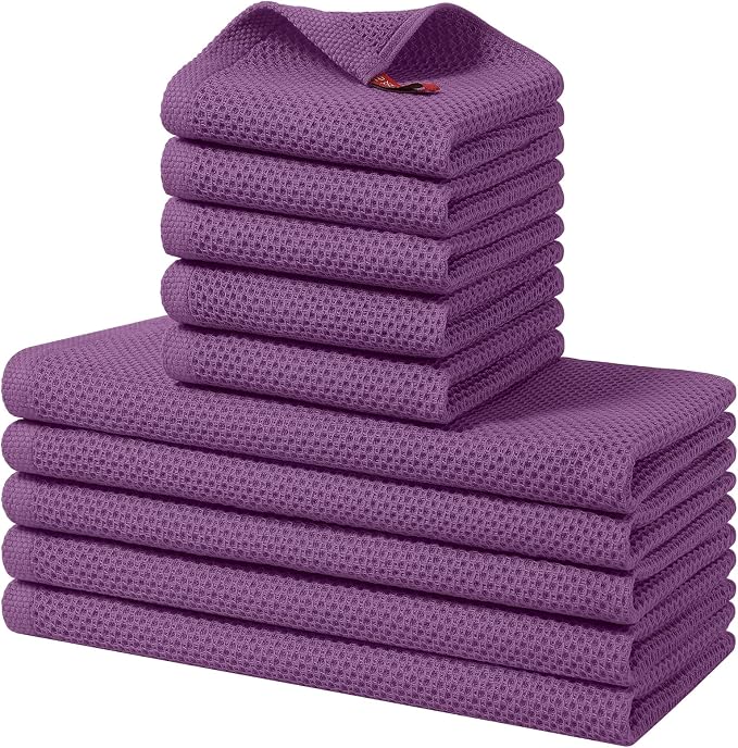 Homaxy 10 Pack 100% Cotton Kitchen Towels and Dishcloths Set, Purple | 12 x 12 Inches and 13 x 28 Inches Kitchen Towels Set, Ultra Soft Absorbent Dish Cloths for Washing Dishes