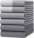 Premium Kitchen Towels 6 Pack 100% Cotton, 20"x28" Dish Towels - Grey | Large Flat & Terry Kitchen Linen Set with Hanging Loops, Highly Absorbent for Washing and Drying Dishes