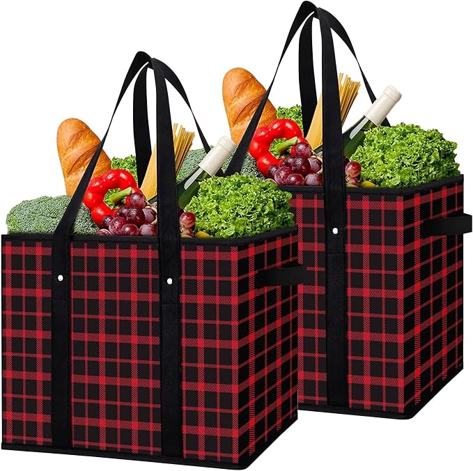 Reusable Grocery Bags 2 Pack, Foldable & Water Resistant Shopping Bags | Large Grocery Tote Bag Water Resistant Shopping Bags Foldable Grocery Bag for Clothes,Shoes and Picnic