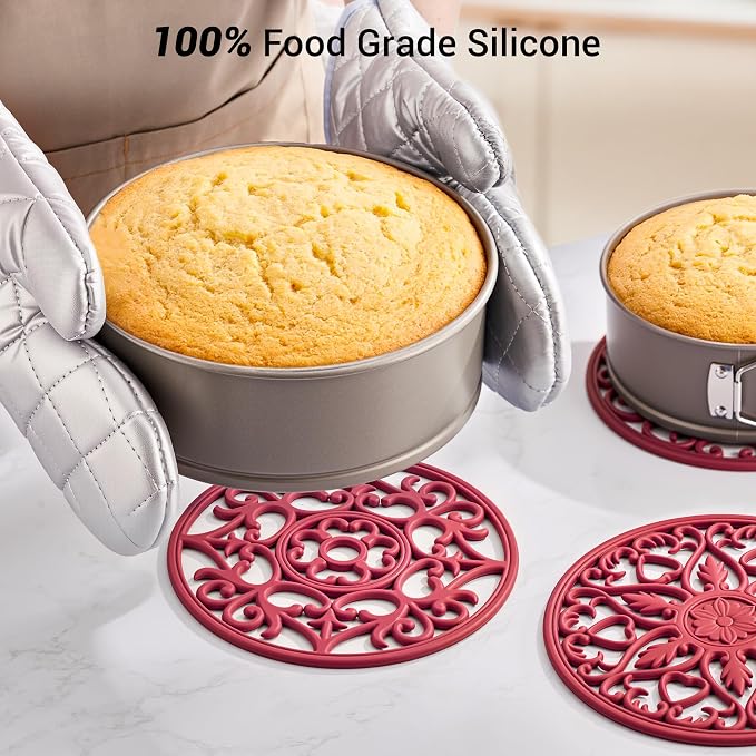 SMARTAKE 6 Set Silicone Trivet Mats for Hot Dishes Pots and Pans (Red) | Heat Resistant Pots and Pans Holders, Non-Slip Flexible Pads Coasters for Countertops Table, Modern Kitchen Decor Accessories