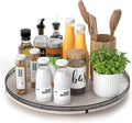 AMH 16-Inch Whitewashed Farmhouse Oak Lazy Susan Organizer | Smooth rotating oak tray with walnut finish for dining tables, kitchen counters, pantries and cabinet storage.