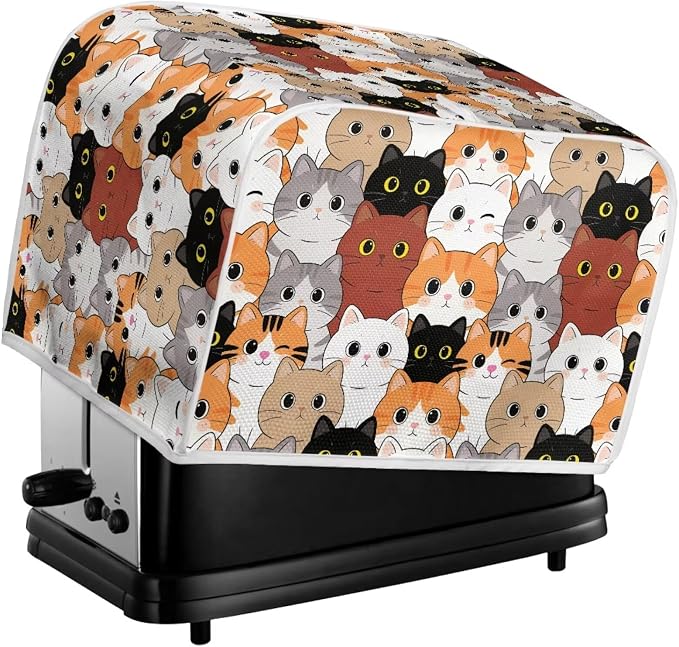 Cartoon Cat Print Toaster Oven Dust Cover 2 Slice Anti Fingerprint Bread Maker Cover Decorative Small Kitchen Appliance Covers for Kitchen Counter