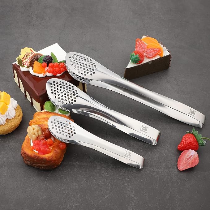 MSY BIGSUNNY Chef Kitchen Tongs Stainless Steel Food Serving Tongs Set Buffet tongs (silver 7" 9" & 11", 3 pack) | 7" 9" & 11", Food Serving Tongs Set