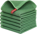 Kitinjoy 100% Cotton Waffle 6-Pack Kitchen Towels, 12" x 12", Grass Green | Ultra Absorbent, Super Soft, lightweight, Quick Drying Dish Rags for Washing Dishes
