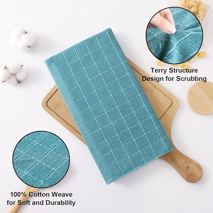 Homaxy 100% Cotton Terry Kitchen Dish Cloths, 6 Pack, Lake Blue | Ultra Soft and Absorbent, Suitable for Drying and Washing Dishes