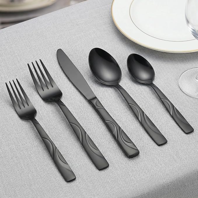 30-Piece Black Silverware Set for 6 | Grade 430 Stainless Steel Flatware Set, Cutlery Set Service for 6, includes Fork Spoon and Knife, Dishwasher Safe