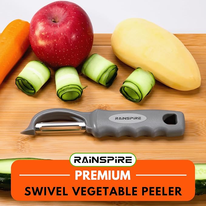 Rainspire Vegetable Peeler Potato Peelers for Kitchen, Sharp Stainless Steel Blades Veggie, Comfortable Handle Fruit Peeler, Carrot Peeler Apple Peeler Dishwasher Safe, Grey, 2-Pack