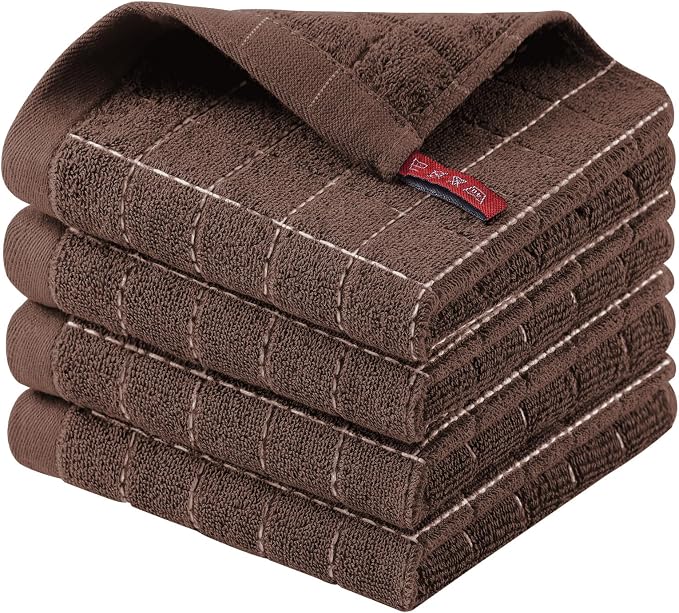 Homaxy 100% Cotton Terry Kitchen Dish Cloths, 4 Pack, Brown | Ultra Soft and Absorbent Dish Towels for Kitchen, Suitable for Drying and Washing Dishes