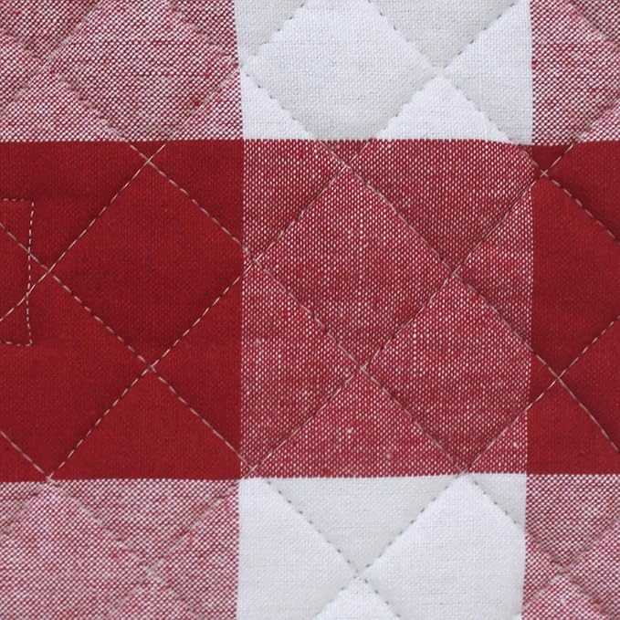 Encasa XO Pot Holders, Quilted Kitchen Hot Pads 8"x8" Buffalo Red Checks | 100% Eco-Friendly Cotton | Thick Cotton Padding Insulation | Convenient Hanging Loop | Set of 2