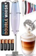 Zulay Kitchen Powerful Milk Frother Wand With Duracell Batteries - Ultra Fast Handheld Drink Mixer - Electric Whisk Foam Maker for Coffee, Lattes, Cappuccino & Matcha - Double Whisk - Cloud