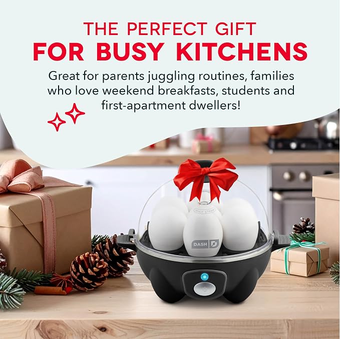 Dash Rapid Egg Cooker, 7 Hard Boiled Eggs, Red | Electric Egg Poacher, Boiler, Steamer & Omelette Maker Machine, Soft or Poached Eggs for Breakfast, Auto Shut-Off, BPA-Free