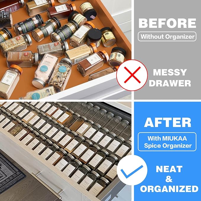 MIUKAA Clear Acrylic Spice Drawer Organizer, 4 Tier- 2 Set Expandable From 13" to 26" Drawer Seasoning Organizer, Kitchen Spice Rack Tray for Drawer/Countertop (Jars not included)