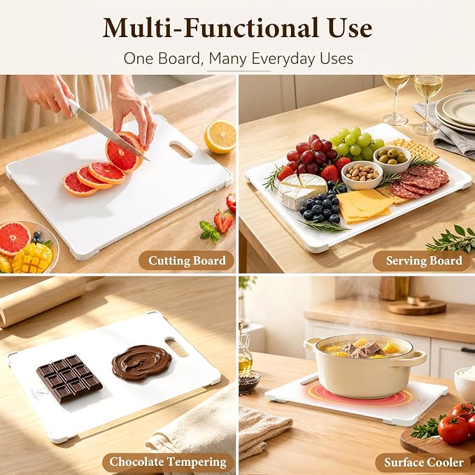 16x12 White Tempered Glass cutting boards for kitchen dishwasher safe | Non-Slip Corner Guards,Shatter-Resistant,Scratch-Resistant,Food-Safe & Non-Toxic,large cutting board