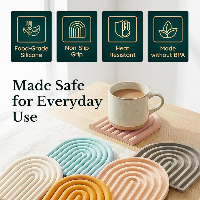 Silicone Trivets for Hot Dishes, Heat-Resistant, Non-Slip Pot Holders for Kitchen & Coasters Durable Hot Pads for Pots, Pans, Baking Dishes & Kitchen Appliances Set of 2 Blush Pink