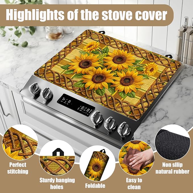Sunflower Stove Top Covers for Electric Stove, Electric Gas Stove Pad Heat Resistant Range Cooktop Protector for Home Decor Kitchen 28"x20"