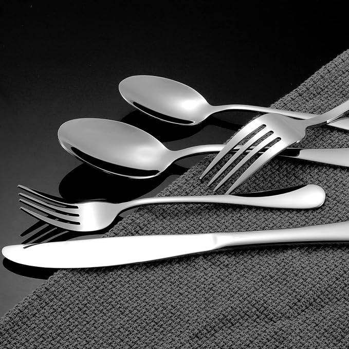 NICE KITCHEN 60 Piece Silverware Set for 12,Stainless Steel Flatware Set | Premium Eating Utensil Sets with Steak knives, Cutlery Tableware Service Include Fork Knife Spoon Set, Mirror Polished