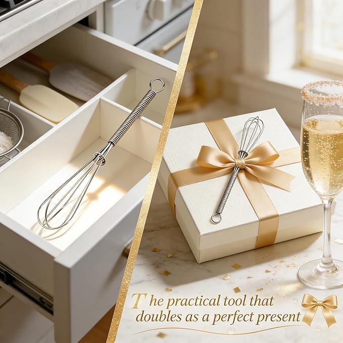 Anaeat Small Wire Whisk Set of 2, Portable Stainless Steel Kitchen Tiny Whisk & Egg Beater with Thick Wire - Sturdy Mini Mixing Balloon for Cooking, Blending, Whiping, Beating and Stirring (6" + 8")