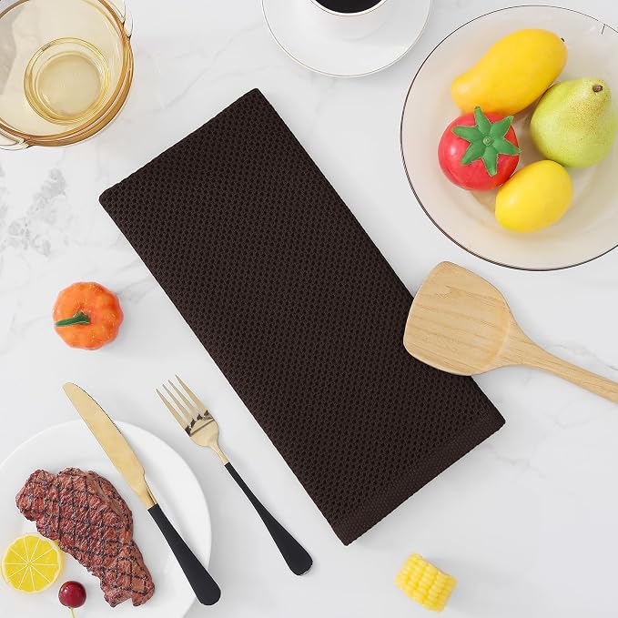 Homaxy 100% Cotton Waffle Weave Kitchen Dish Towels 24-Pack, Dark Brown | 13 x 28 Inches, Ultra Soft Absorbent Dish Towels, Quick Drying Cleaning Towels