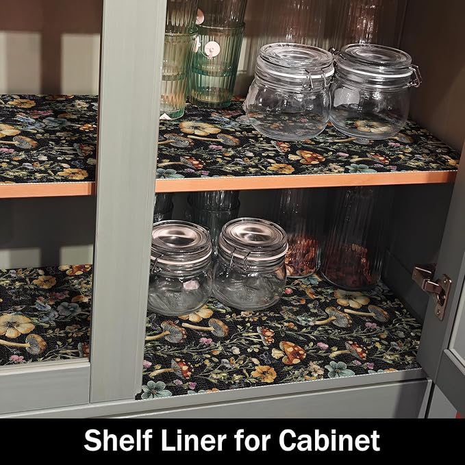 Black Mushroom Shelf Drawer Liner for Kitchen Non-Adhesive | Waterproof Strong Non-Slip Shelf Cabinet Drawer Liners for Dresser Table Cupboard Liners,Easy to Clean,12IN x 10FT