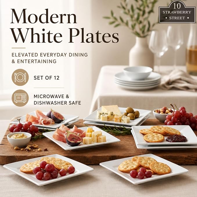 10 Strawberry Street 6" Catering Square Appetizer Plate, Set of 12