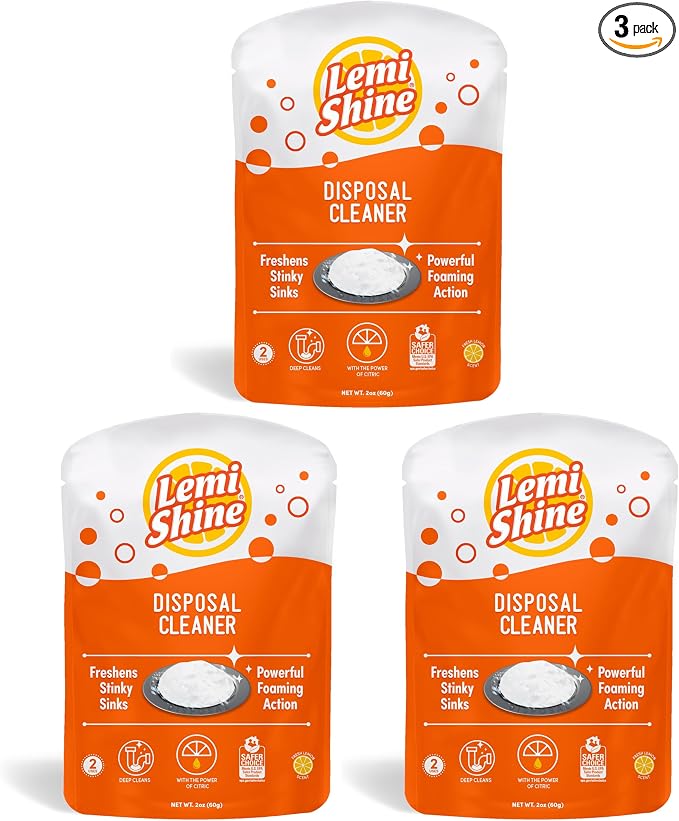 Lemi Shine Garbage Disposal Cleaner and Deodorizer Powered By Citric Acid | Foam Cleaner For Kitchen Garbage Disposal with a Natural, Fresh Lemon Scent (2 Count) (Pack of 3)