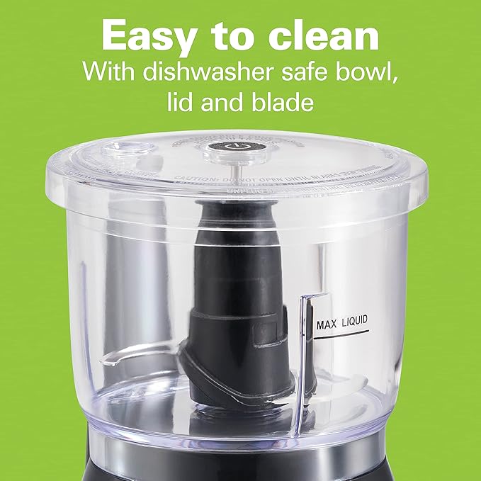 Hamilton Beach 3 Cup Electric Vegetable Chopper & Mini Food Processor | Simple Stack & Press Design | 350 Watts & Stainless Steel Blades For Dicing, Mincing & Puree | Dishwasher Safe | Black