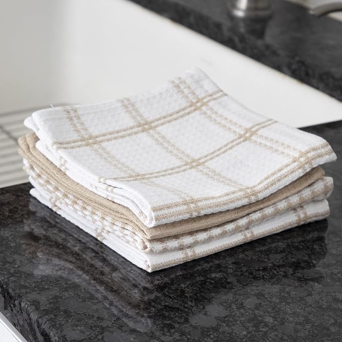 T-Fal Premium Waffle Dish Cloths: Highly Absorbent, Super Soft Long Lasting - 100% Cotton, 12"x13" Towel for Cleaning & Drying, (4-Pack), Sand