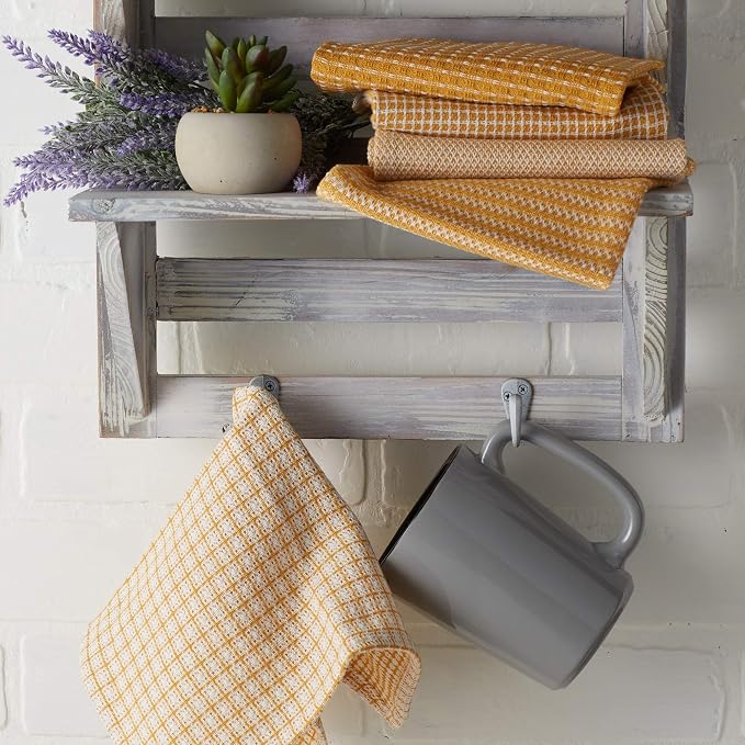 DII Everyday Kitchen Assorted Dishcloth Set of 5, 12x12, Honey Gold