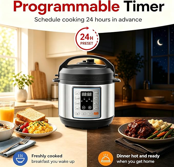 Simple Deluxe Electric Pressure Cooker 3Qt, 10 Presets Instant Multi Cooker, Olla de Presion Nonstick Pot 3 Quarts for Slow Cook, Rice Cook, Steam, Sauté, Canning, Yogurt Maker, Warm, Silver and Black