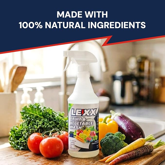 LEXX® Fruit & Vegetable Wash Spray, Removes Pesticides & Wax, 32 oz | Citric acid based rinse for produce, leafy greens, berries and root crops. Food safe, no aftertaste, no residue. Made in USA.