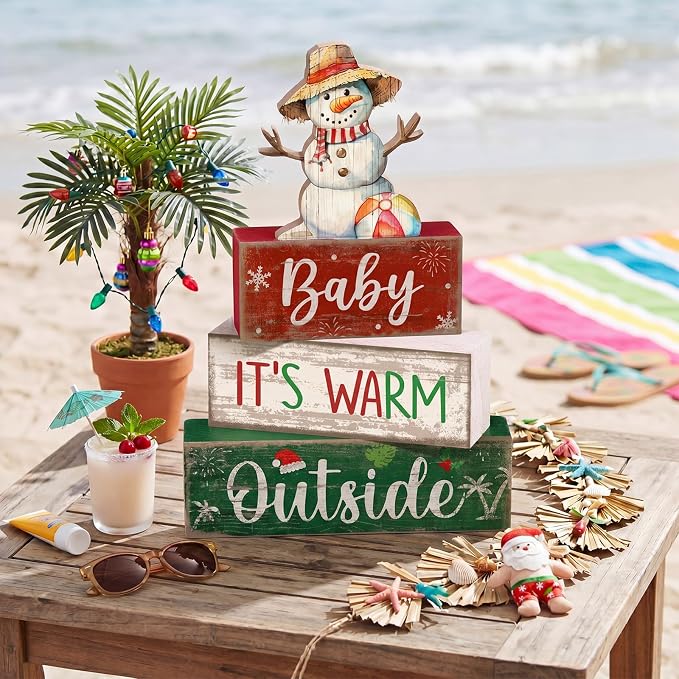 Lineshading 4 Pcs Christmas In July Table Decorations Summer Christmas Signs