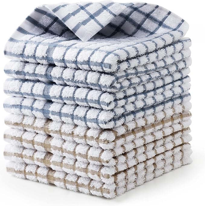 Egles 8 Packs Kitchen Dishcloths, 100% Cotton Dish Cloths 12 x 12 Inch | with Hanging Loop, Terry Dish Towel Set, Quick Drying and Absorbent