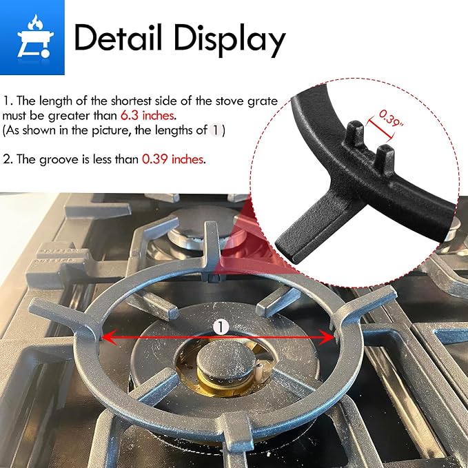 Wok Ring, 6.22 Inch Cast Iron Wok Support Ring Replacement Parts for Gas Stove GE, Samsung, Kitchenaid, Kenmore, Jenn-Air, Bosch, Fulgor Milano, Zline Round Stove Top Pan Support Rack Gas Range Parts