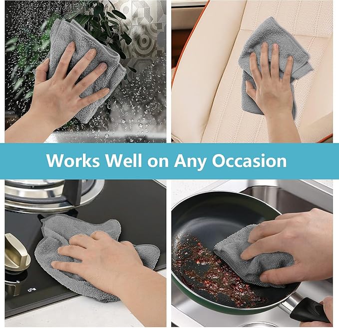 HOMEXCEL Grey Microfiber Cleaning Cloth 400 Pack, Microfiber Towel for Cars, Lint Free, Scratch-Free, Highly Absorbent, and Cleaning Rags for House, Window and Glass, Cars, TV Screen 11.5 X11.5 inch