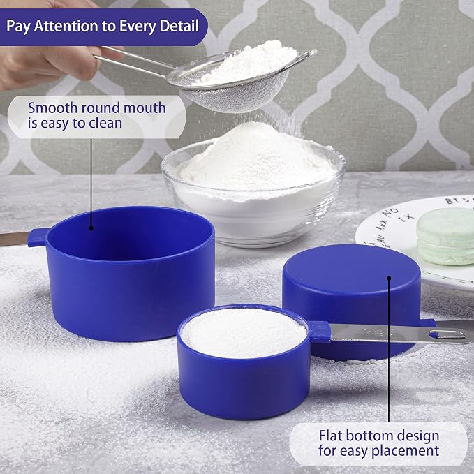 Measuring Cups and Spoons Set of Huygens Kitchen Gadgets 10 Pieces, Stackable Stainless Steel Handle Measuring Cups for Measuring Dry and Liquid Ingredient (Sapphire blue)