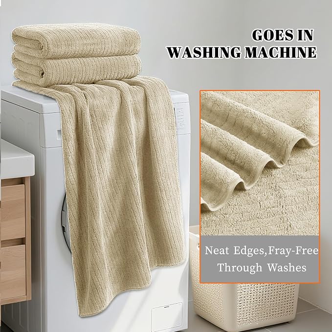 4 Pack Bath Towels Set 35 x 70in Extra Large, Ultra Soft Microfiber | Luxury Thick High Absorbent and Quick Dry Bath Sheet for Bathroom, Beach, Yoga, Sport,SPA, Fitness, Beige