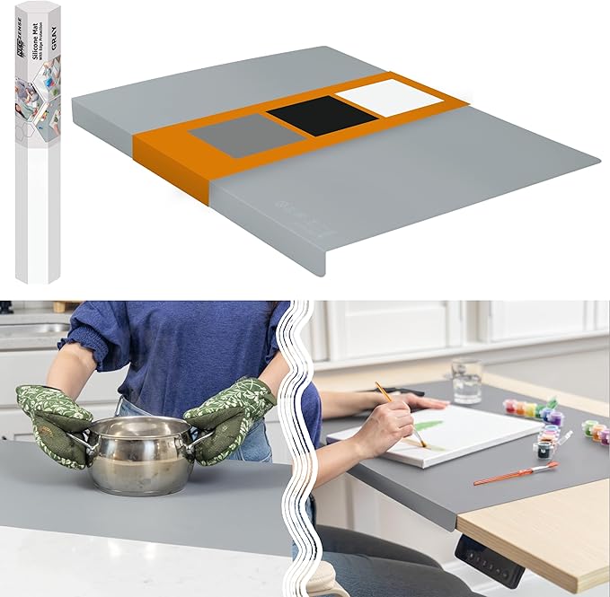 Silicone Mat for Kitchen Counter with "Edge Protection" – Quartz Countertop Protector Mats – Silicone Heat Resistant Mat – No Folds or Wrinkles – 1.5mm Thick, 24"x16", Gray